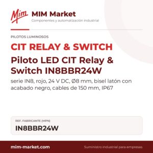 Piloto LED CIT Relay & Switch IN8BBR24W – serie IN8, rojo, 24 V DC, Ø8 mm, bisel latón con acabado negro, cables de 150 mm, IP67