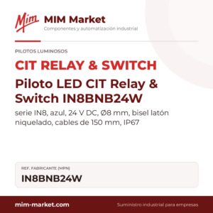 Piloto LED CIT Relay & Switch IN8BNB24W – serie IN8, azul, 24 V DC, Ø8 mm, bisel latón niquelado, cables de 150 mm, IP67