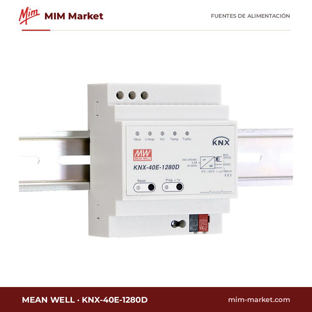 Fuente de alimentación carril DIN MEAN WELL KNX-40E-1280D – 30 V DC, 1,28 A