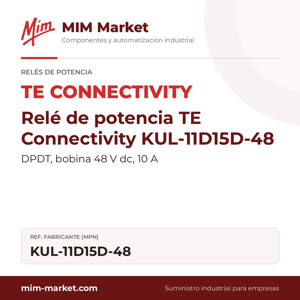 Relé de potencia TE Connectivity KUL-11D15D-48 – DPDT, bobina 48 V dc, 10 A