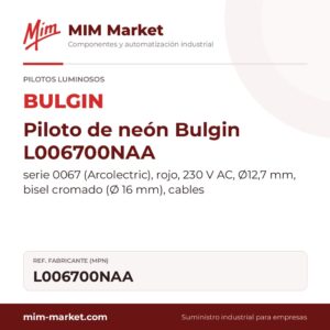 Piloto de neón Bulgin L006700NAA – serie 0067 (Arcolectric), rojo, 230 V AC, Ø12,7 mm, bisel cromado (Ø 16 mm), cables