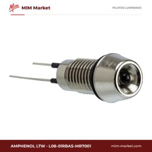 Piloto LED Amphenol LTW L08-01RBAS-MR7001 – serie L08 (guía de luz LED Ø5 mm, M8), rojo, Vf típ. 2,2 V, Ø8,2 mm, cables, IP67