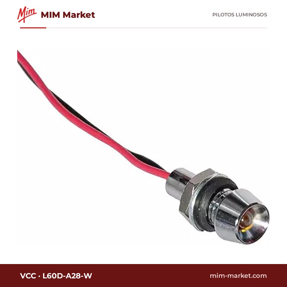 Piloto LED VCC L60D-A28-W – serie L60, ámbar, 28 V, Ø5,84 mm, cables de 152,4 mm, resistente al agua