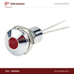 Piloto LED VCC L63DR2L – serie L63, rojo, Vf típ. 2,1 V, Ø6,1 mm, bisel cromado, pines para circuito impreso