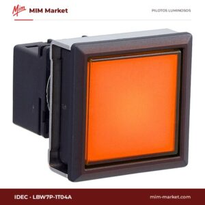 Piloto LED IDEC LBW7P-1T04A – serie LBW (Ø22 mm, montaje enrasado), ámbar, 24 V AC/DC, 22,5 x 22,5 mm, bisel enrasado, terminales de lengüeta para soldar, IP65