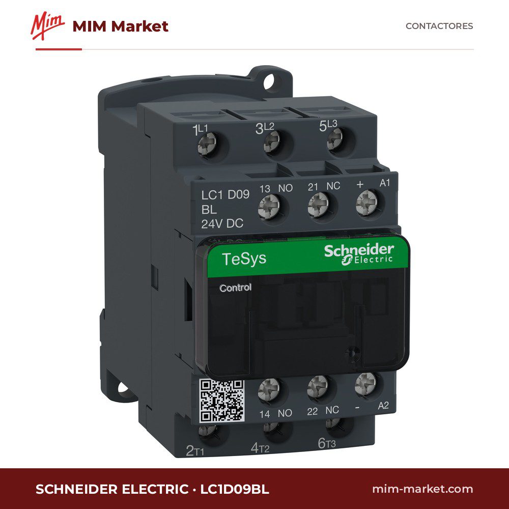 Contactor Schneider Electric LC1D09BL – 3 polos, 9 A, 4 kW, bobina 24 V DC
