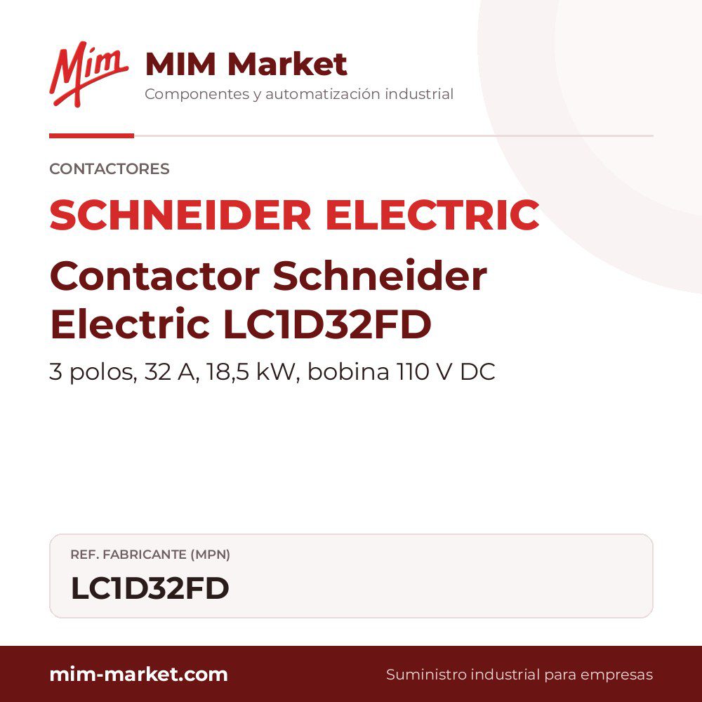 Contactor Schneider Electric LC1D32FD – 3 polos, 32 A, 18,5 kW, bobina 110 V DC