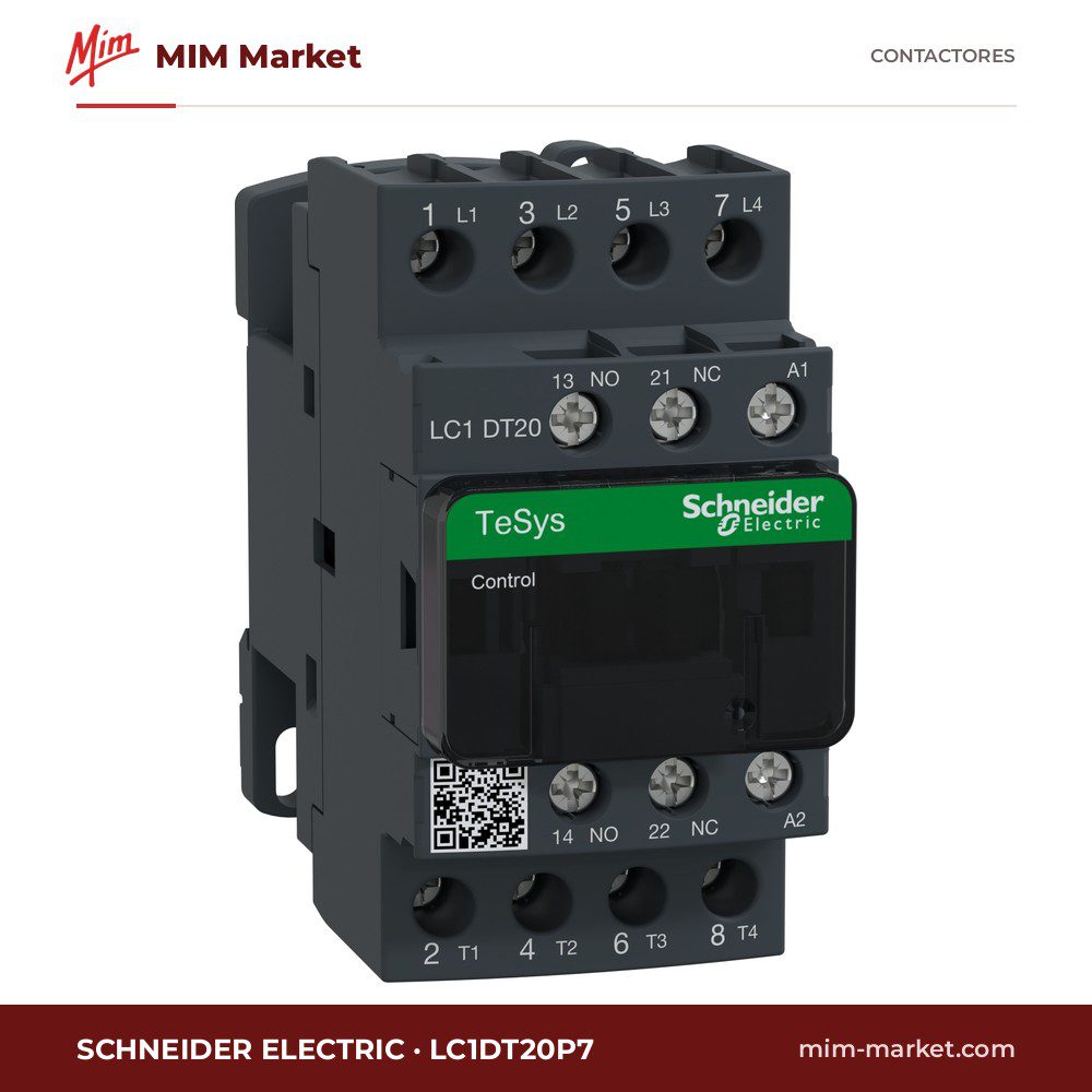 Contactor Schneider Electric LC1DT20P7 – 4 polos, 20 A, bobina 230 V AC