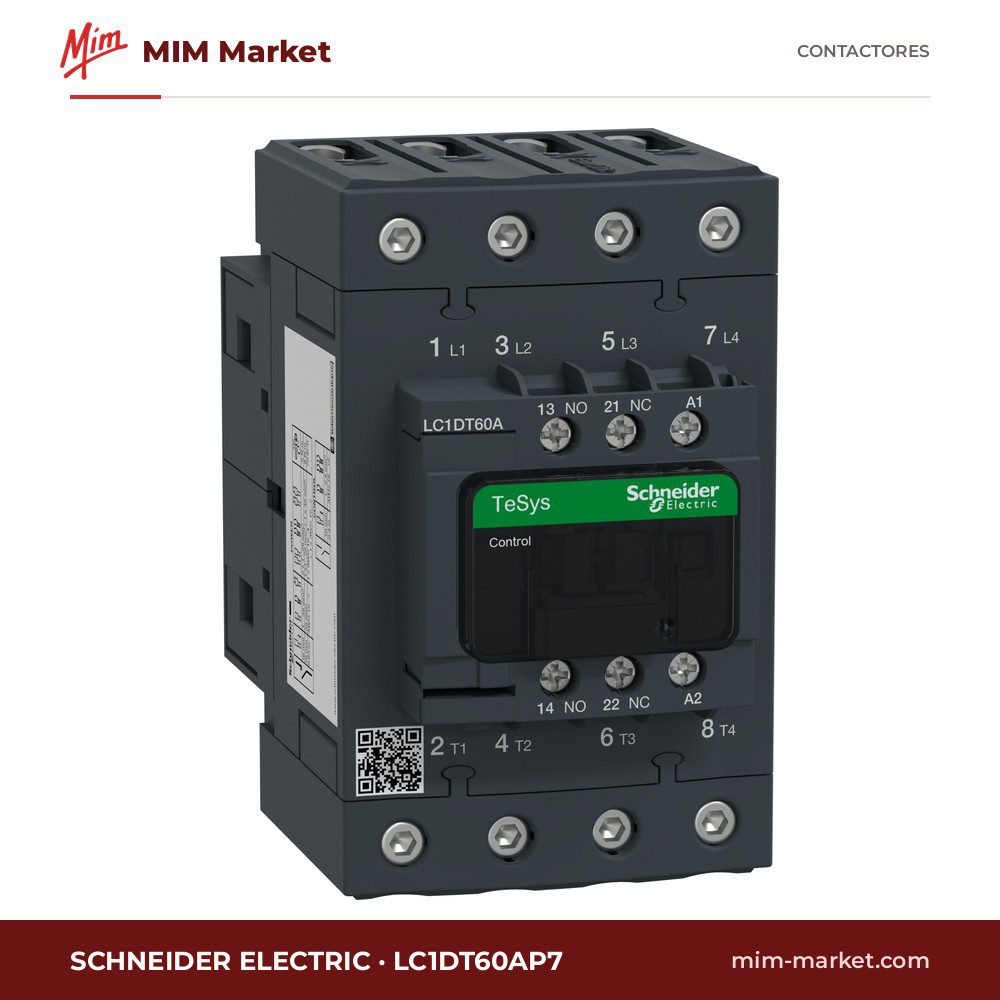 Contactor Schneider Electric LC1DT60AP7 – 4 polos, 60 A, bobina 230 V AC