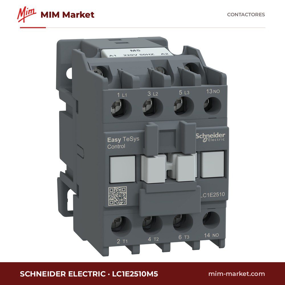 Contactor Schneider Electric LC1E2510M5 – 3 polos, 25 A, 11 kW, bobina 220 V AC