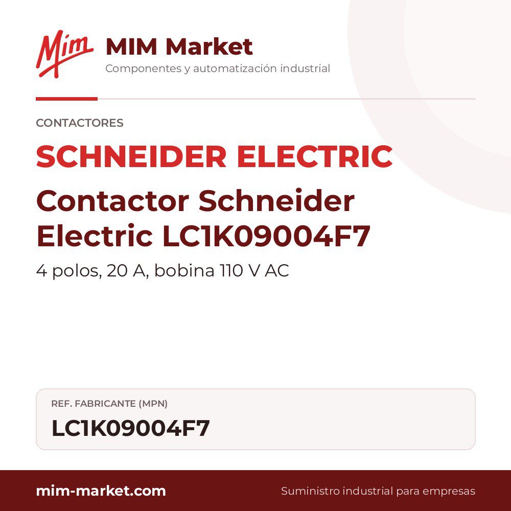 Contactor Schneider Electric LC1K09004F7 – 4 polos, 20 A, bobina 110 V AC