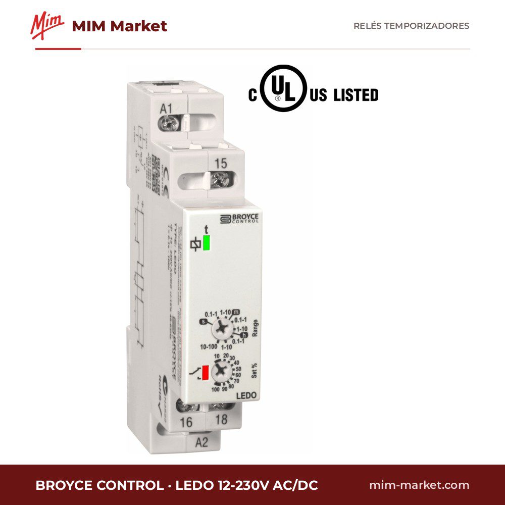 Relé temporizador Broyce Control LEDO 12-230V AC/DC