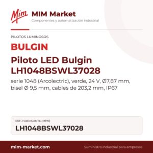 Piloto LED Bulgin LH1048BSWL37028 – serie 1048 (Arcolectric), verde, 24 V, Ø7,87 mm, bisel Ø 9,5 mm, cables de 203,2 mm, IP67