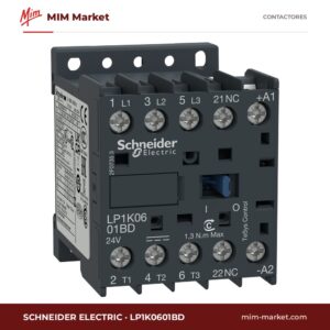 Contactor Schneider Electric LP1K0601BD – 3 polos, 6 A, 2,2 kW, bobina 24V DC