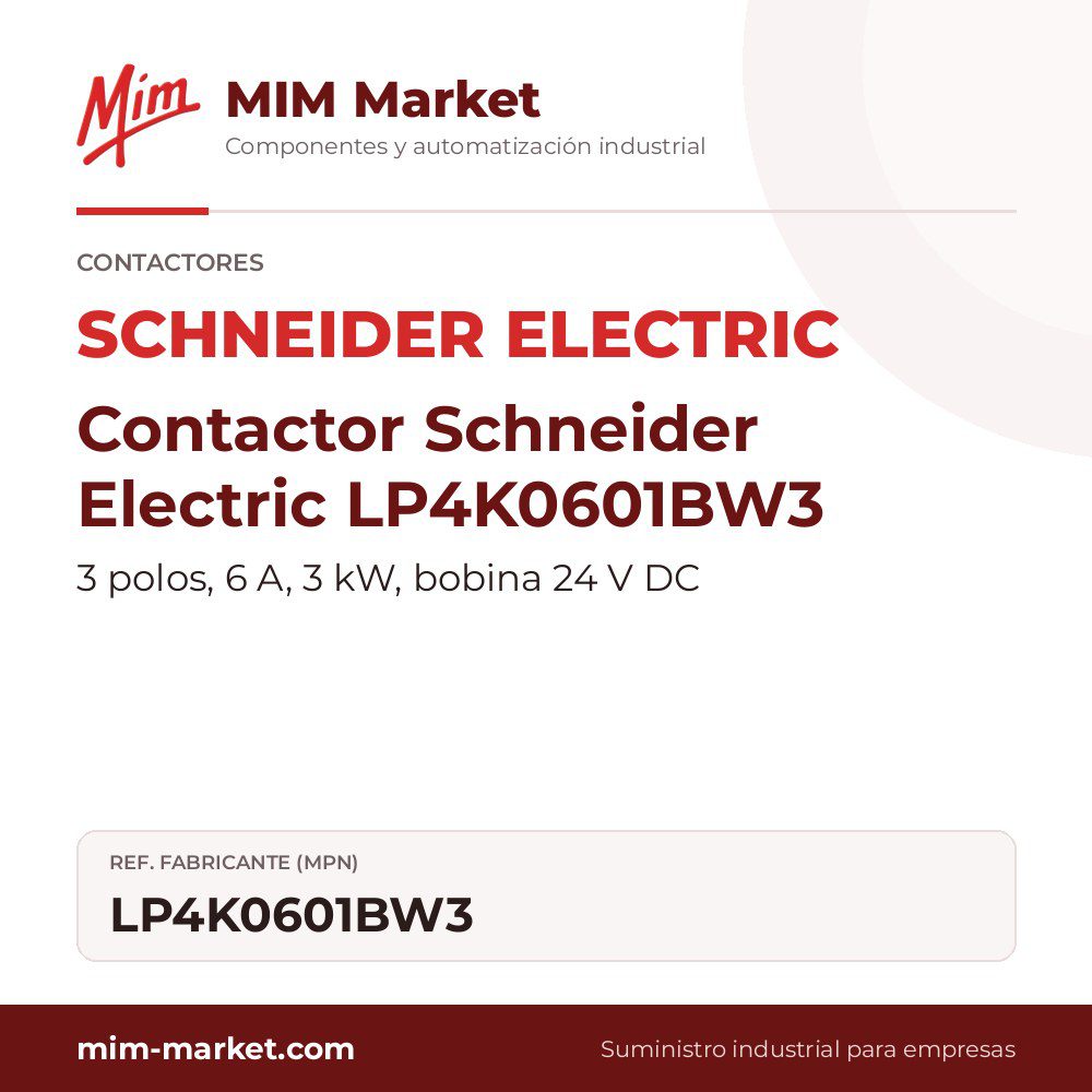 Contactor Schneider Electric LP4K0601BW3 – 3 polos, 6 A, 3 kW, bobina 24 V DC