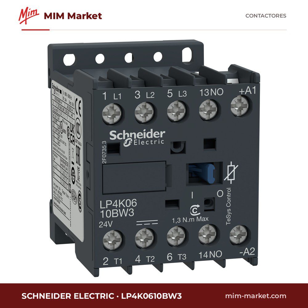 Contactor Schneider Electric LP4K0610BW3 – 3 polos, 6 A, 3 kW, bobina 24 V DC