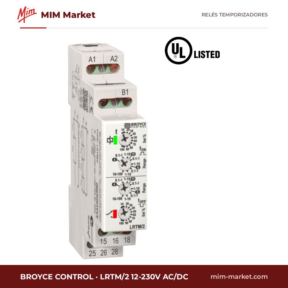Relé temporizador Broyce Control LRTM/2 12-230V AC/DC