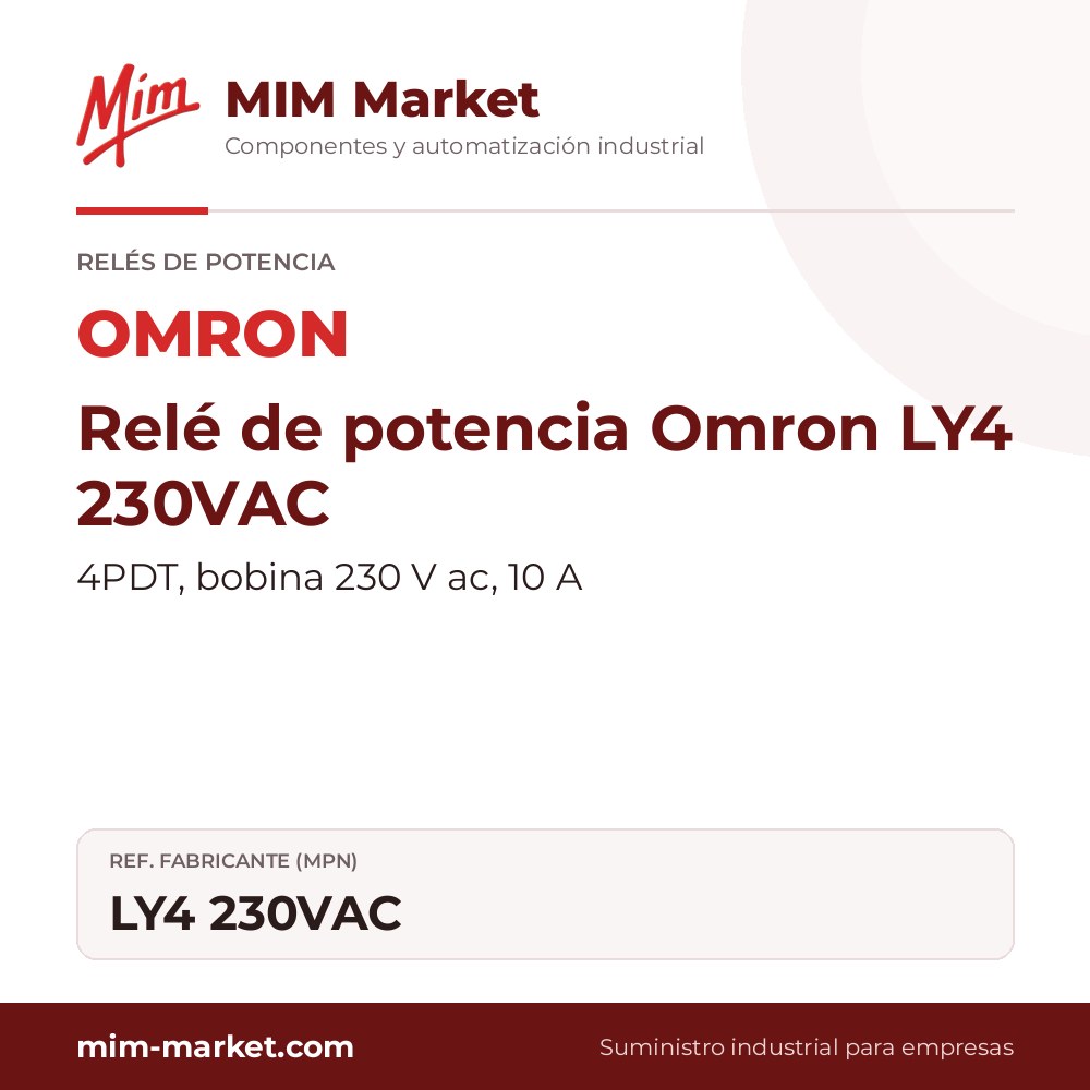 Relé de potencia Omron LY4 230VAC – 4PDT, bobina 230 V ac, 10 A
