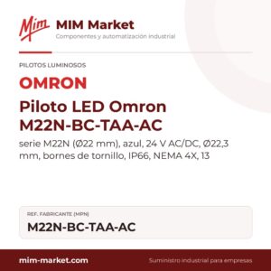 Piloto LED Omron M22N-BC-TAA-AC – serie M22N (Ø22 mm), azul, 24 V AC/DC, Ø22,3 mm, bornes de tornillo, IP66, NEMA 4X, 13