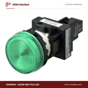 Piloto LED Omron M22N-BN-TGA-GD – serie M22N (Ø22 mm), verde, 100/110/120 V AC, Ø22,3 mm, bornes de tornillo, IP66, NEMA 4X, 13