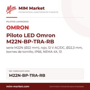 Piloto LED Omron M22N-BP-TRA-RB – serie M22N (Ø22 mm), rojo, 12 V AC/DC, Ø22,3 mm, bornes de tornillo, IP66, NEMA 4X, 13