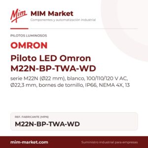Piloto LED Omron M22N-BP-TWA-WD – serie M22N (Ø22 mm), blanco, 100/110/120 V AC, Ø22,3 mm, bornes de tornillo, IP66, NEMA 4X, 13