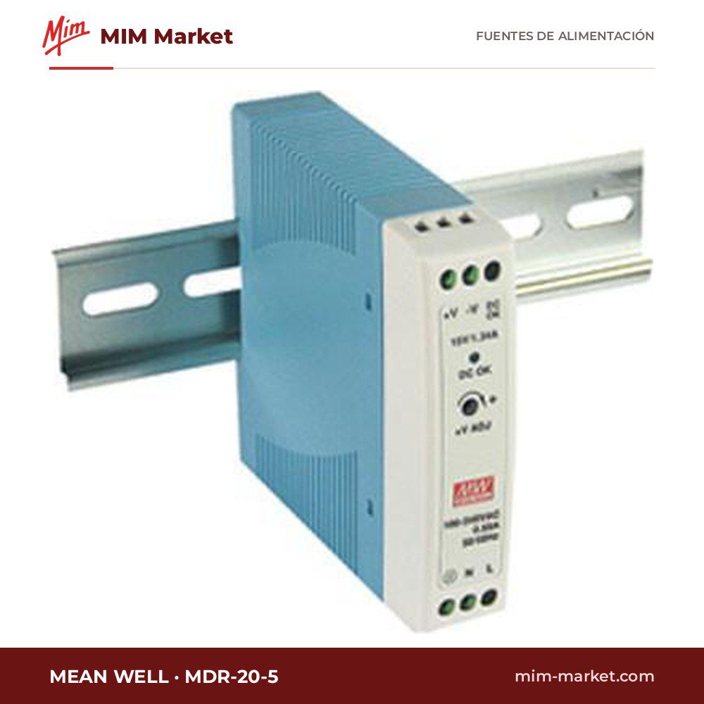 Fuente de alimentación carril DIN MEAN WELL MDR-20-5 – 5 V DC, 3 A, 15 W