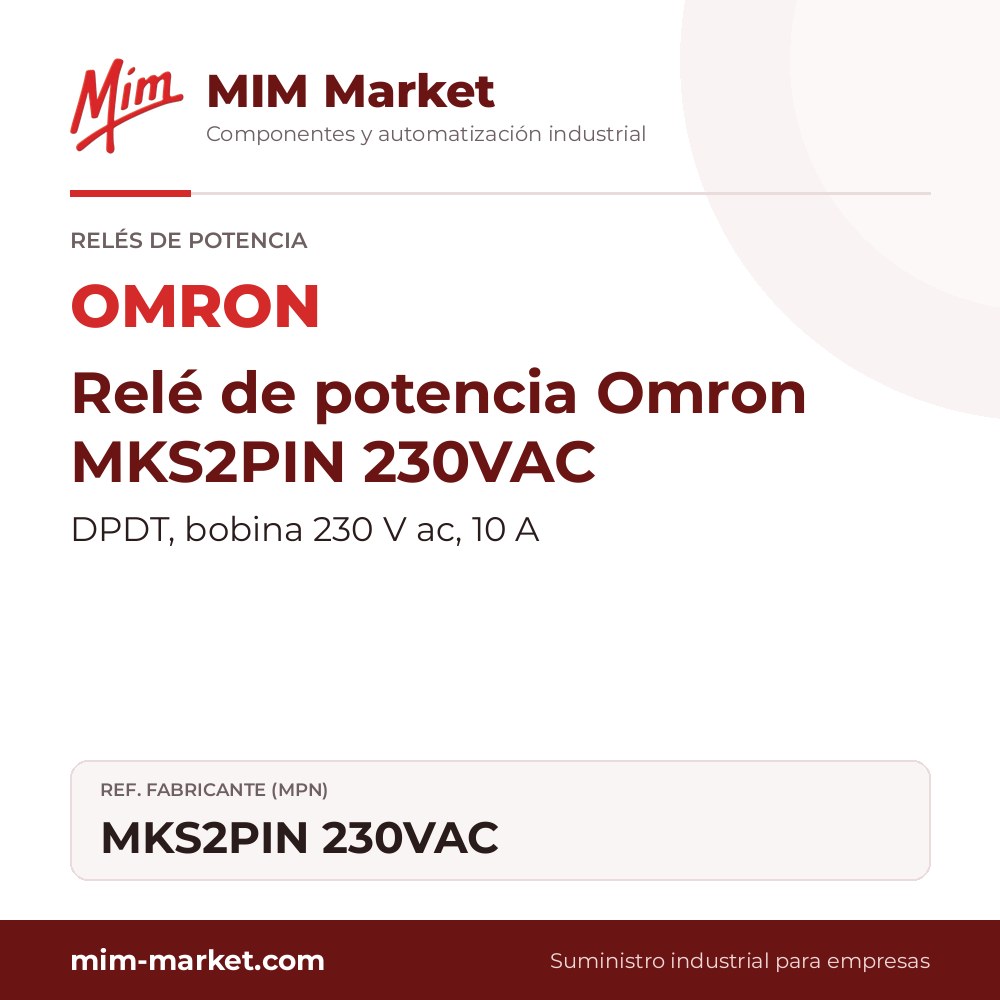 Relé de potencia Omron MKS2PIN 230VAC – DPDT, bobina 230 V ac, 10 A