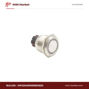 Pulsador antivandálico luminoso Bulgin MP22SMRINRB006S5 – serie MP22, 22 mm, inox, momentáneo SPDT, anillo LED azul 6 V, 5 A 250 V, IP65