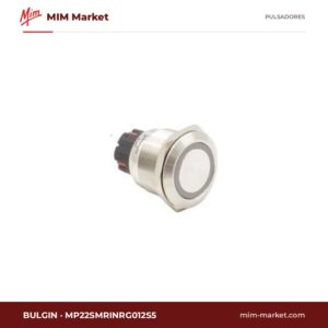 Pulsador antivandálico luminoso Bulgin MP22SMRINRG012S5 – serie MP22, 22 mm, inox, momentáneo SPDT, anillo LED verde 12 V, 5 A 250 V, IP65