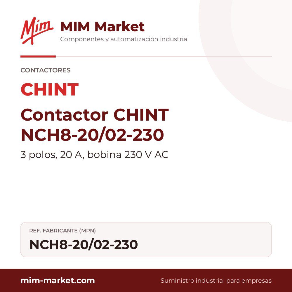 Contactor CHINT NCH8-20/02-230 – 3 polos, 20 A, bobina 230 V AC
