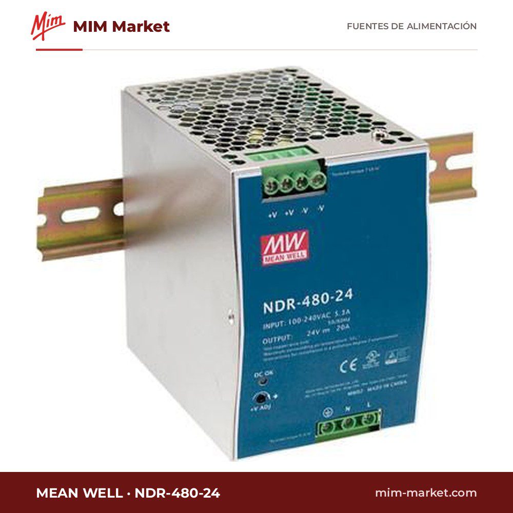Fuente de alimentación carril DIN MEAN WELL NDR-480-24 – 24 V DC, 20 A, 480 W