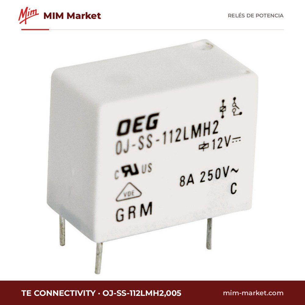Relé de potencia TE Connectivity OJ-SS-112LMH2,005 – SPST, bobina 12 V dc, 8 A
