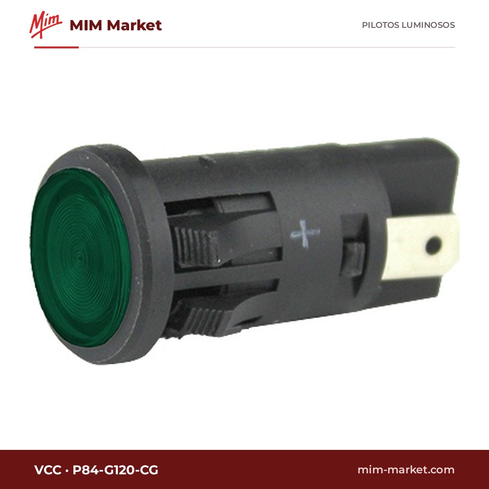 Piloto LED VCC P84-G120-CG – verde, 120 V, Ø12,6 mm, faston