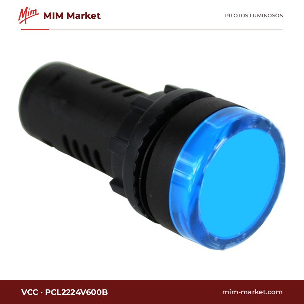 Piloto LED VCC PCL2224V600B – serie PCL22 (Ø22 mm), azul, 24 V, Ø22,3 mm, bornes de tornillo, IP65