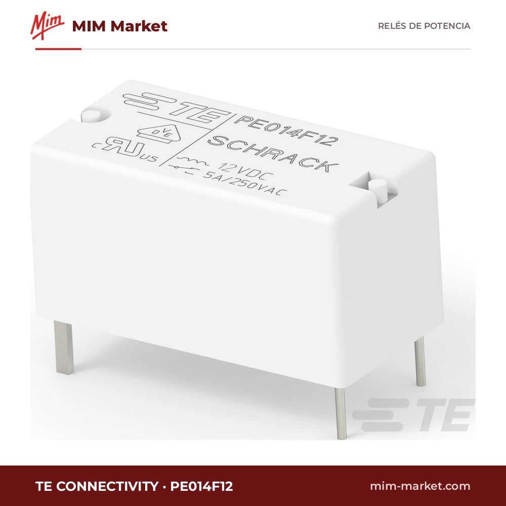 Relé de potencia TE Connectivity PE014F12 – SPDT, bobina 12 V dc, 5 A