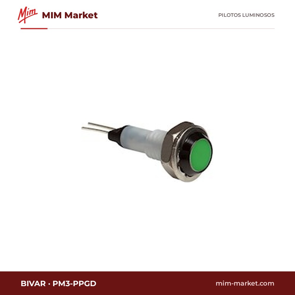 Piloto LED Bivar PM3-PPGD – serie PM3, verde, 8…48 V DC, Ø4,83 mm, IP67