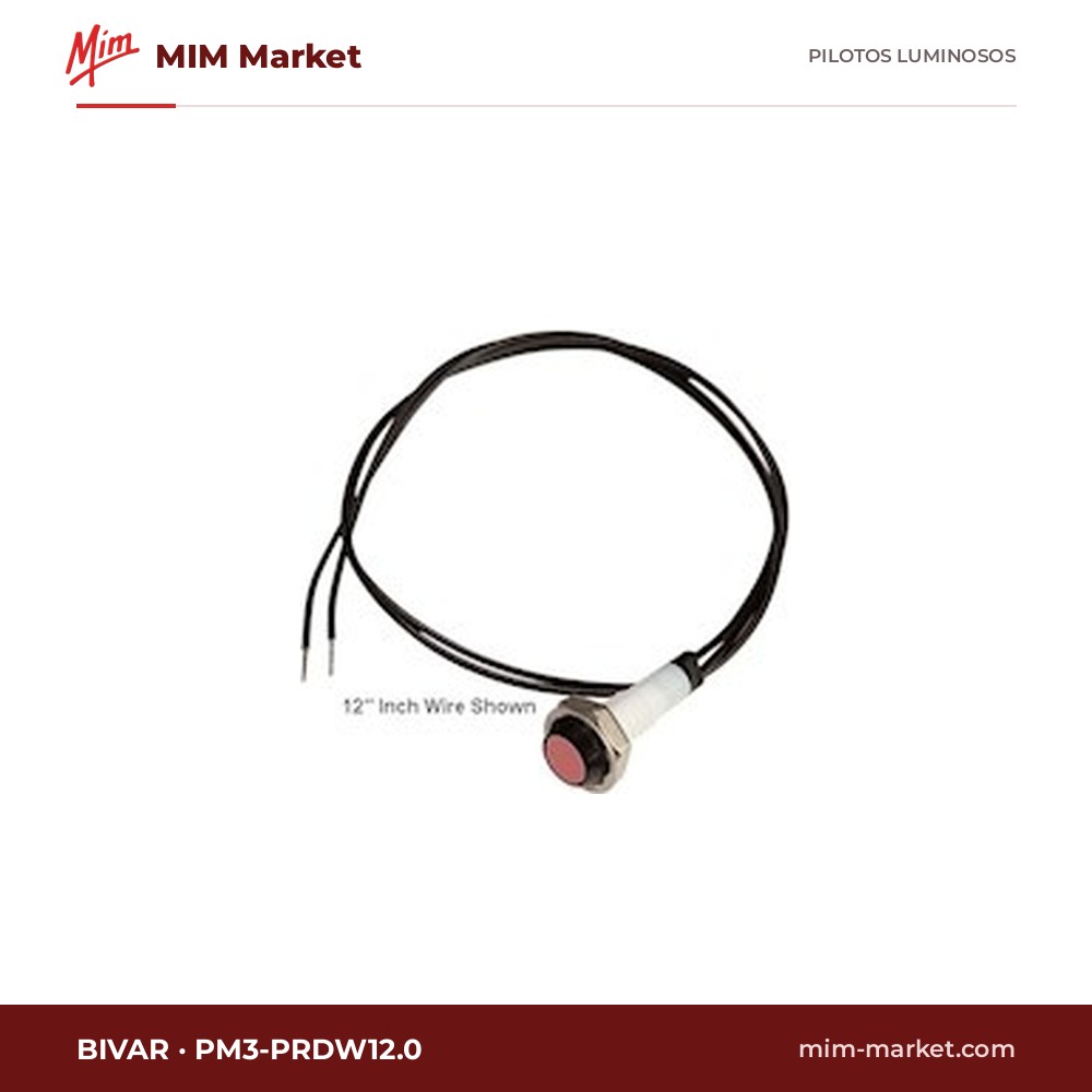 Piloto LED Bivar PM3-PRDW12.0 – serie PM3, rojo, 8…48 V AC/DC, Ø4,83 mm, cables de 304,8 mm, IP67