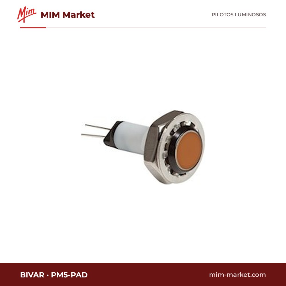 Piloto LED Bivar PM5-PAD – serie PM5, ámbar, 8…48 V AC/DC, Ø9,91 mm, patillas, IP67