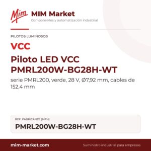 Piloto LED VCC PMRL200W-BG28H-WT – serie PMRL200, verde, 28 V, Ø7,92 mm, cables de 152,4 mm