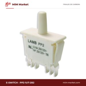 Interruptor de enclavamiento de puerta E-Switch PP2-1U7-2B2 – serie PP2, DPDT, 16 A a 125 V AC, pulsador con posición de servicio, faston