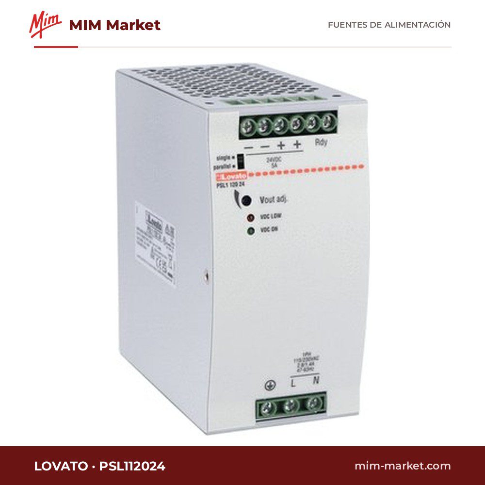 Fuente de alimentación carril DIN Lovato PSL112024 – 24 V DC, 5 A, 120 W