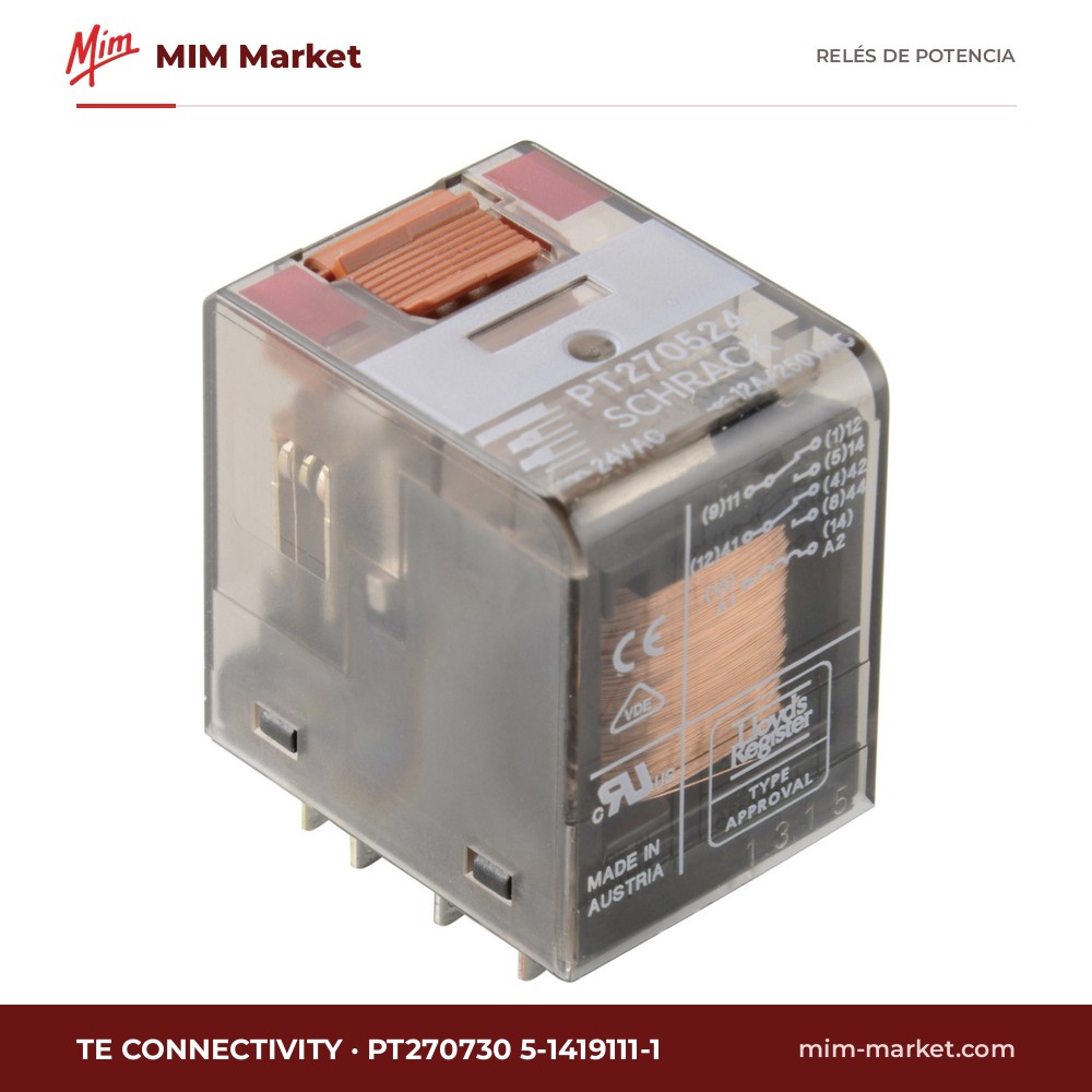 Relé de potencia TE Connectivity PT270730 5-1419111-1 – DPDT, bobina 230 V ac, 12 A