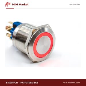 Pulsador antivandálico E-Switch PV7F2T0SS-3G3 – serie PV7, 22 mm, enclavamiento, anillo LED bicolor rojo/verde 6 V, IP65