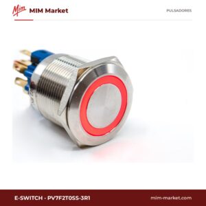 Pulsador antivandálico E-Switch PV7F2T0SS-3R1 – serie PV7, 22 mm, enclavamiento, anillo LED RGB, IP65