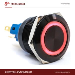Pulsador antivandálico E-Switch PV7F2Y011-3R3 – serie PV7, 22 mm, momentáneo, anillo LED RGB 6 V, negro, IP65