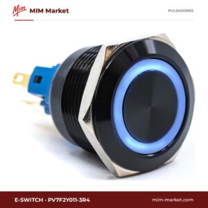 Pulsador antivandálico E-Switch PV7F2Y011-3R4 – serie PV7, 22 mm, momentáneo, anillo LED RGB 12 V, negro, IP65
