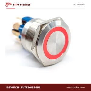Pulsador antivandálico E-Switch PV7F2Y0SS-3R3 – serie PV7, 22 mm, momentáneo, anillo LED RGB 6 V, IP65