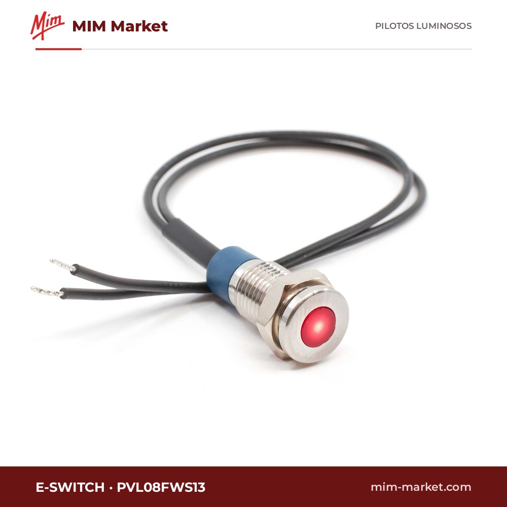 Piloto LED E-Switch PVL08FWS13 – serie PVL, rojo, 6 V, Ø8 mm, cables de 150 mm, IP67
