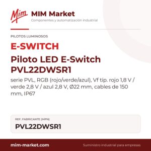 Piloto LED E-Switch PVL22DWSR1 – serie PVL, RGB (rojo/verde/azul), Vf típ. rojo 1,8 V / verde 2,8 V / azul 2,8 V, Ø22 mm, cables de 150 mm, IP67
